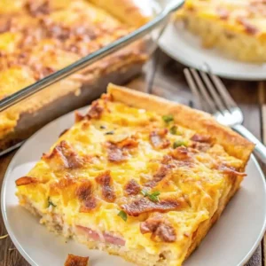 Cheesy crack breakfast casserole with bacon and hashbrowns.