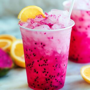 Chick Fil A dragonfruit lemonade served with ice