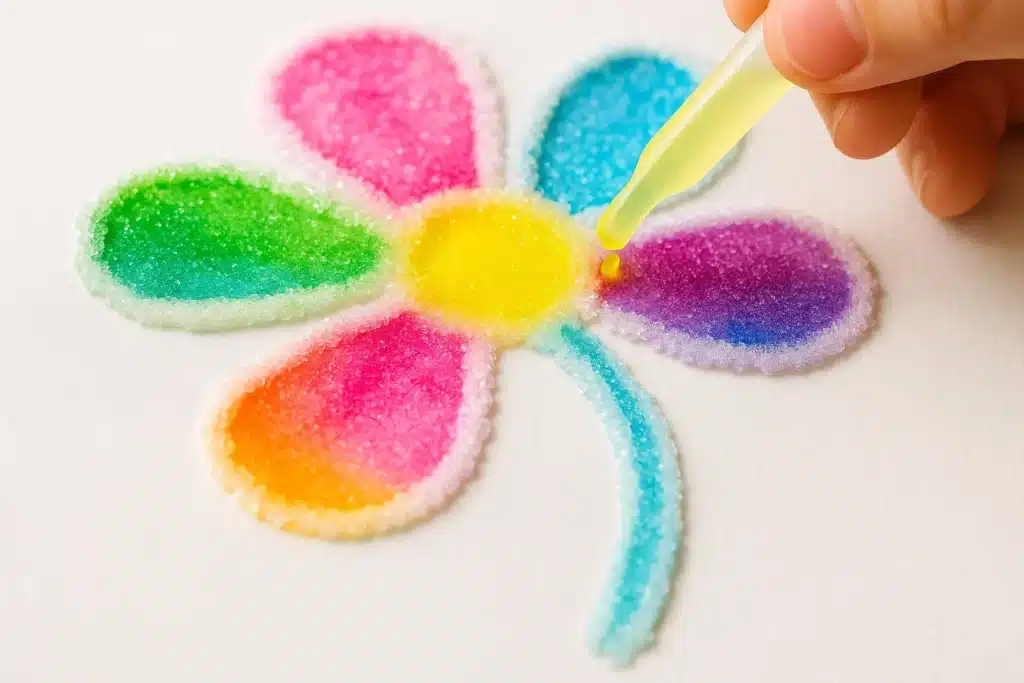 DIY Flowers Salt Painting 3 Colorful DIY flowers salt painting art project with salt and watercolors.